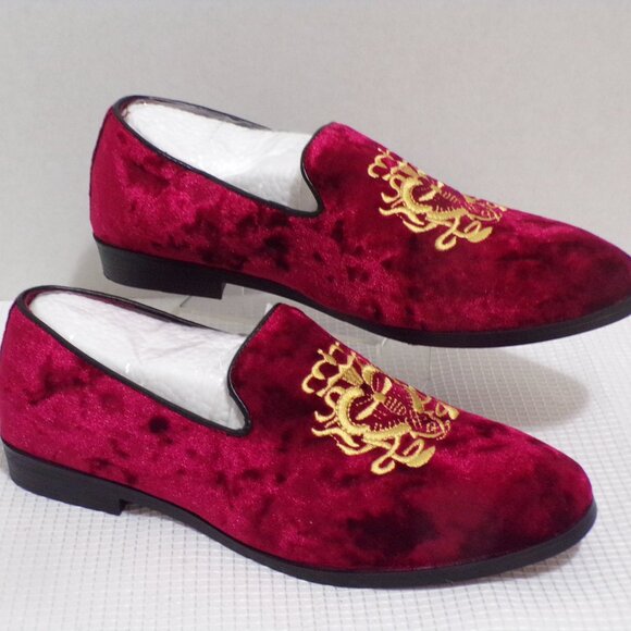 Men's Luxury Red Velvet Penny Loafer Shoes Size 7.5 or Women's Size 8 New - Picture 2 of 4